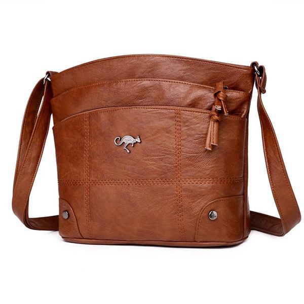 soft leather bag women fashion women's shoulder simple european and american trend multi-pocket large-capacity bags